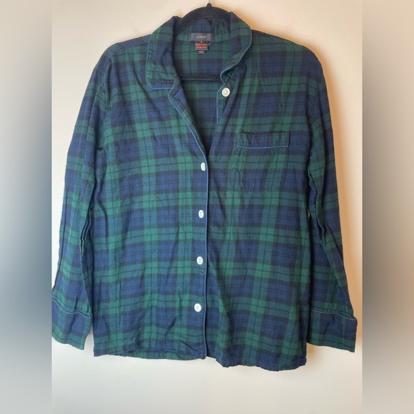 J. Crew Women’s Green and Blue Plaid Pajama Shirt Button Up Size Small - Picture 1 of 10